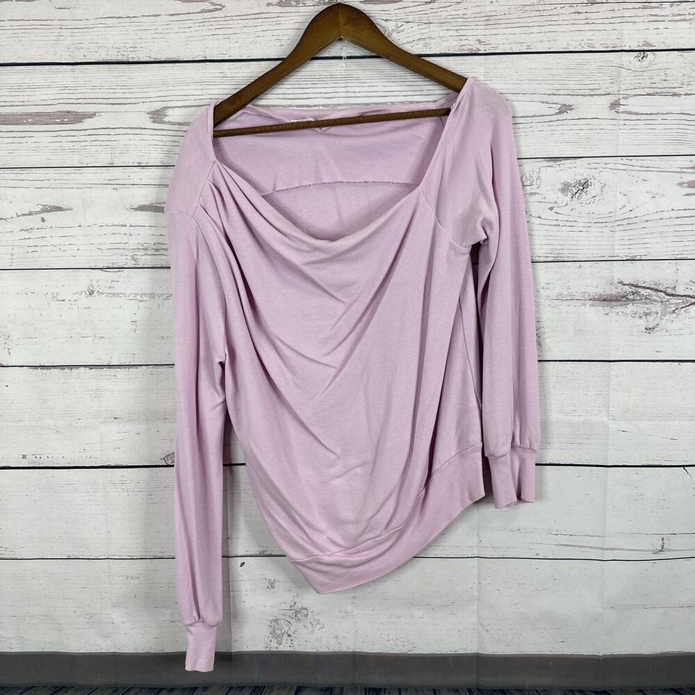 LAMade Shirt Womens‎ Large Purple Pink Waffle Knit Asymetrical Neck Boxy Boho